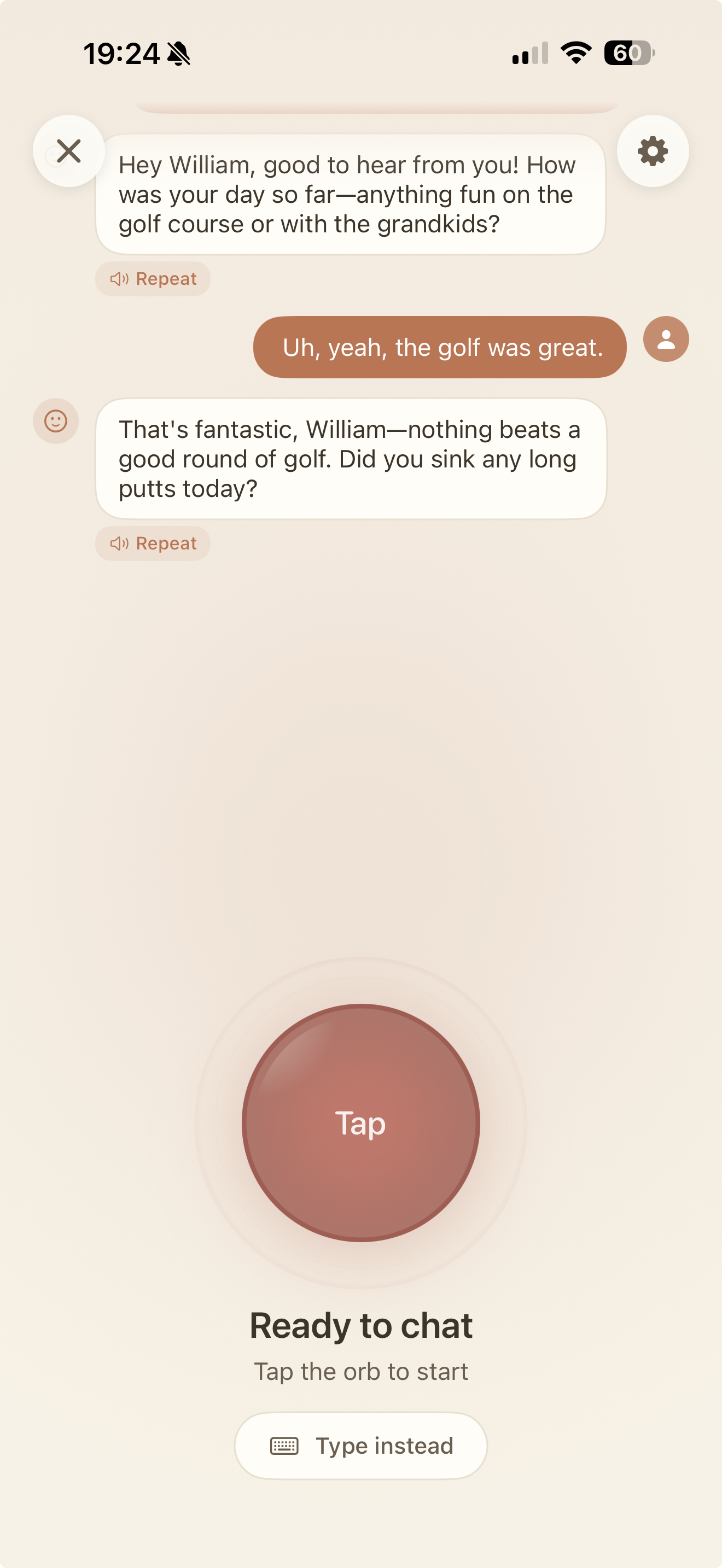 AI companion interface