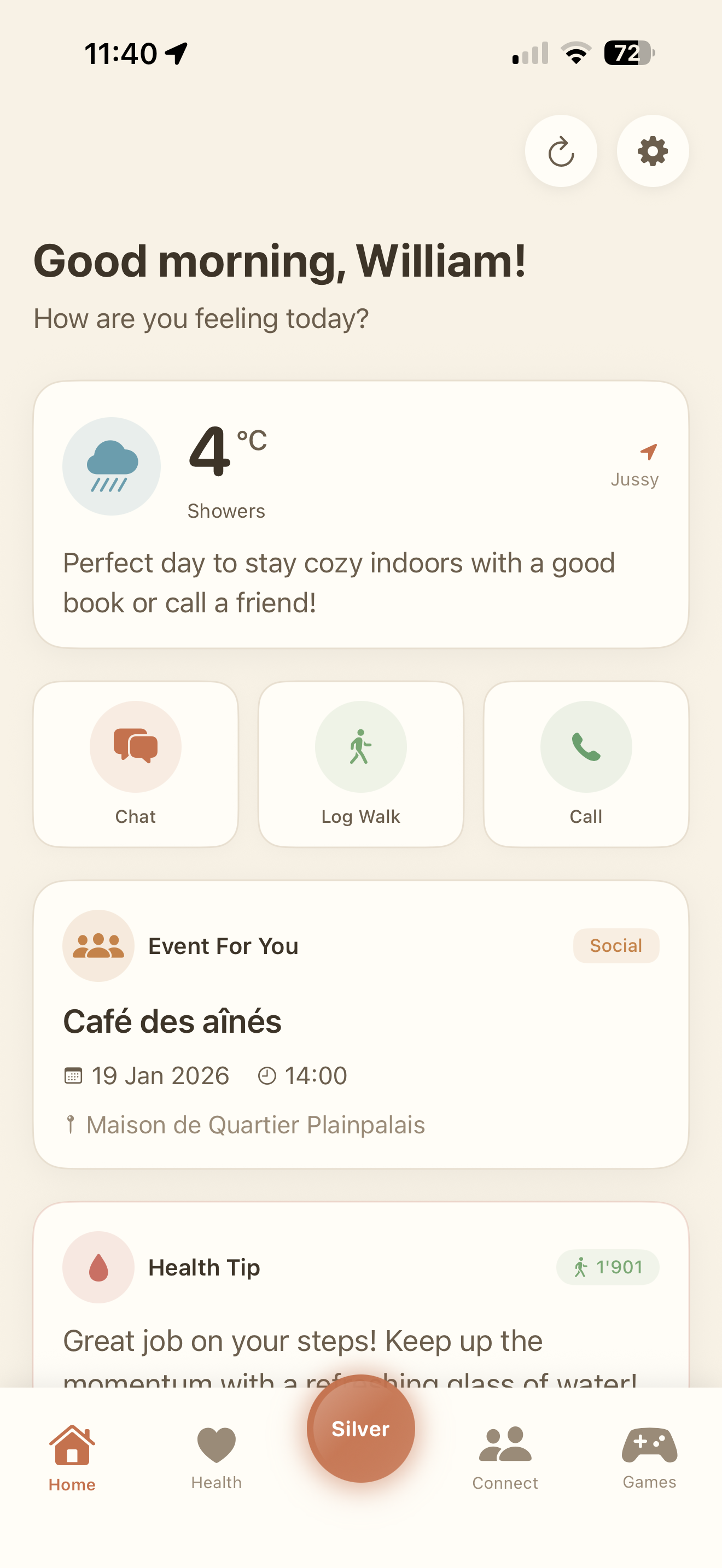SilverCompanion app interface